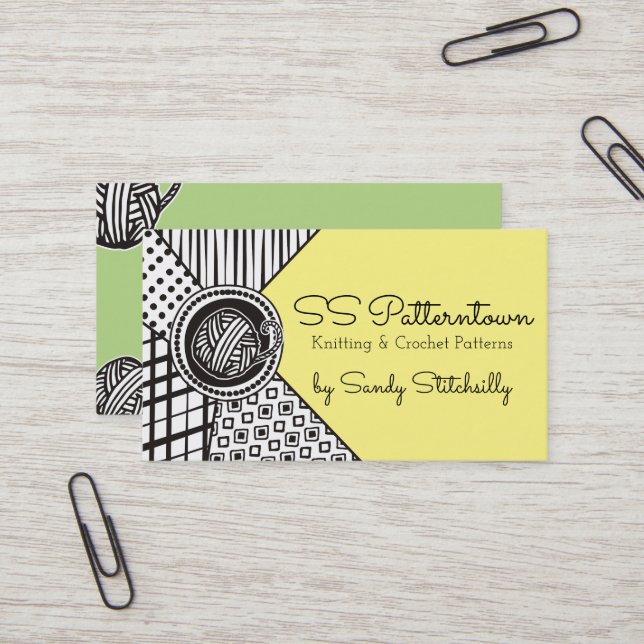 Custom colour mixed patterns yarn knitting crochet business card (Front/Back In Situ)