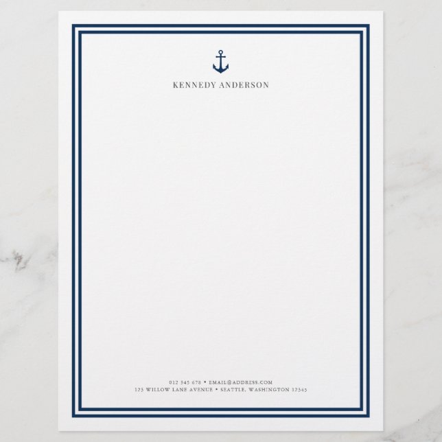 Custom Colour Modern Classic Anchor Personalized Letterhead (Front)