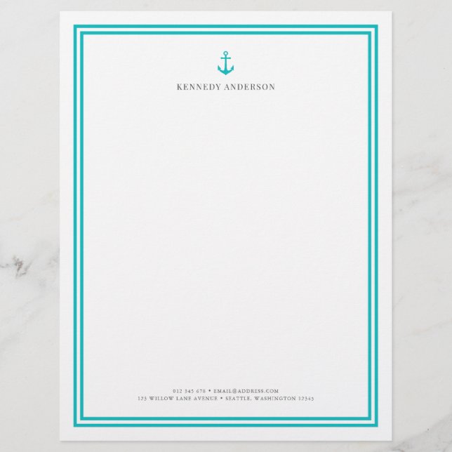 Custom Colour Modern Classic Anchor Personalized Letterhead (Front)