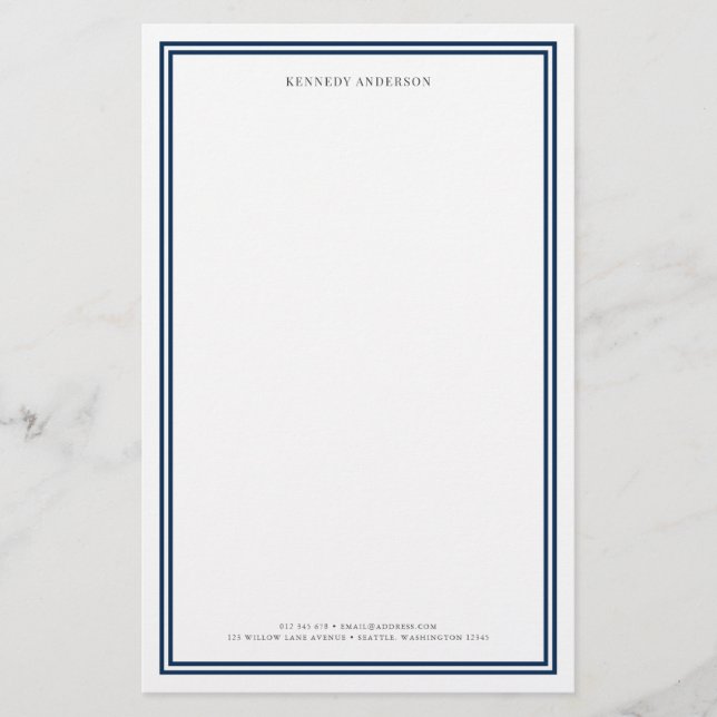Custom Colour Modern Classic Borders Personalized Stationery (Front)