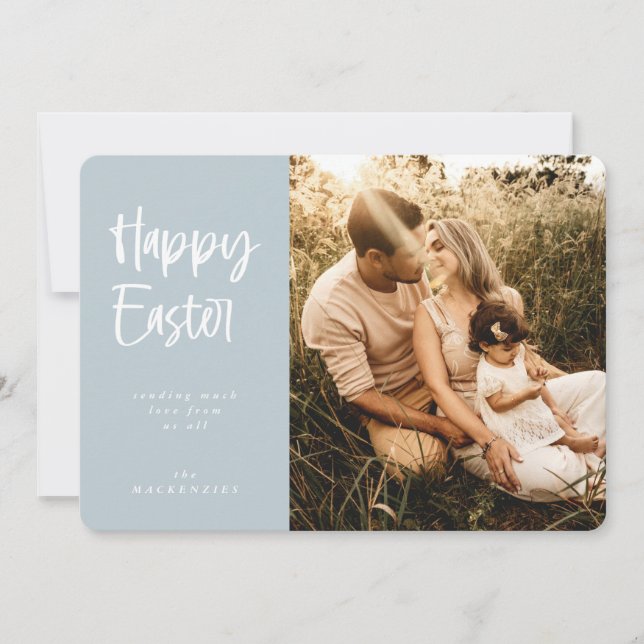 Custom Colour Modern Script Happy Easter Photo Holiday Card (Front)