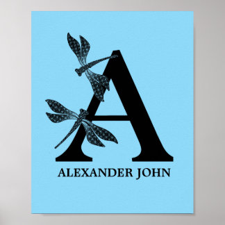 Custom Colour Monogram Floral Letter A Nursery Poster