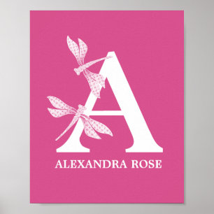Custom Colour Monogram Floral Letter A Nursery  Poster