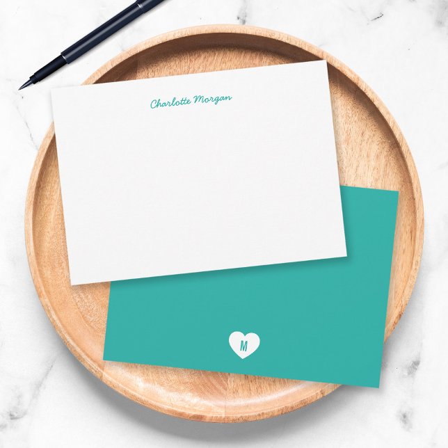 Custom Colour Monogram Heart Back Modern Script Card (Creator Uploaded)