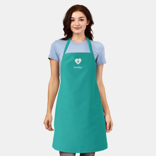 Custom Colour Monogram Heart Modern Script Apron (Worn)
