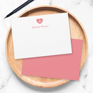 Custom Colour Monogram Heart Modern Script Card
