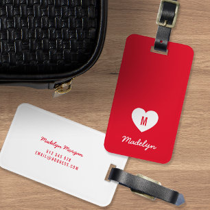 Custom Colour Monogram Heart Modern Script Luggage Tag