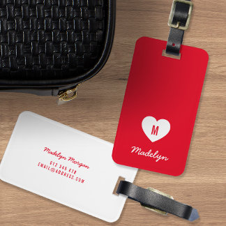 Custom Colour Monogram Heart Modern Script Luggage Tag
