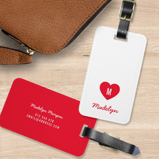 Custom Colour Monogram Heart Modern Script Luggage Tag