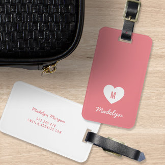 Custom Colour Monogram Heart Modern Script Luggage Tag