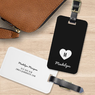 Custom Colour Monogram Heart Modern Script Luggage Tag