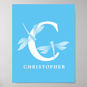 Custom Colour Monogram Letter C Dragonfly Nursery  Poster
