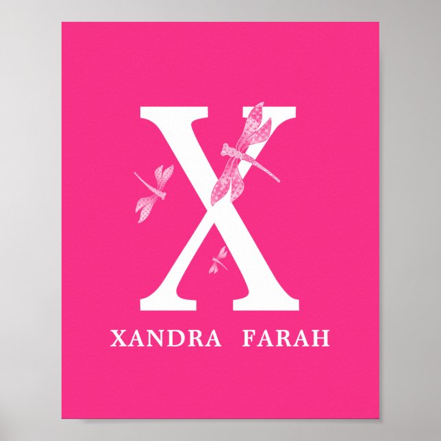 Custom Colour Monogram Letter X Dragonfly boy girl Poster (Front)