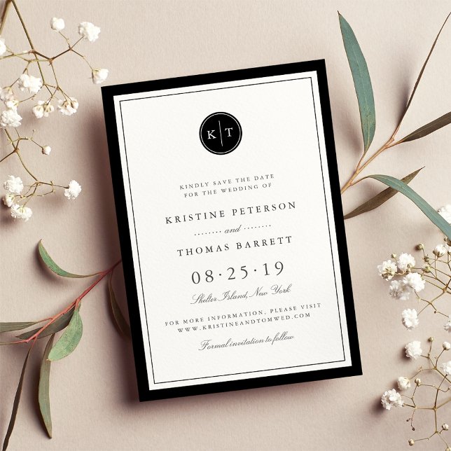 Custom Colour Monogram Save the Date Card (Creator Uploaded)