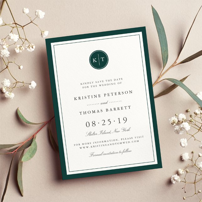Custom Colour Monogram Save the Date Card (Creator Uploaded)
