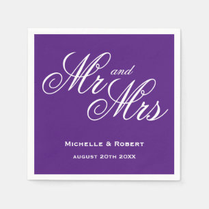 Custom colour Mr and Mrs paper napkins for wedding