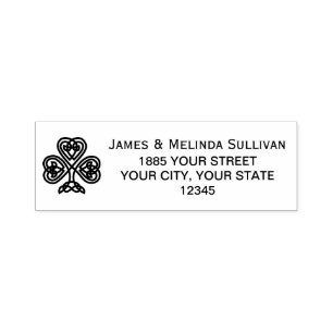 Custom Colour Name & Address Celtic Knot Shamrock Self-inking Stamp