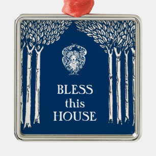 Custom Colour Nouveau Angel Bless this House Metal Ornament