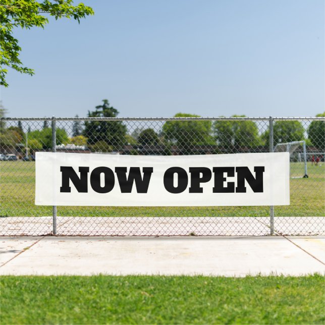 Custom Colour Now Open New Business Black White  Banner (Insitu)