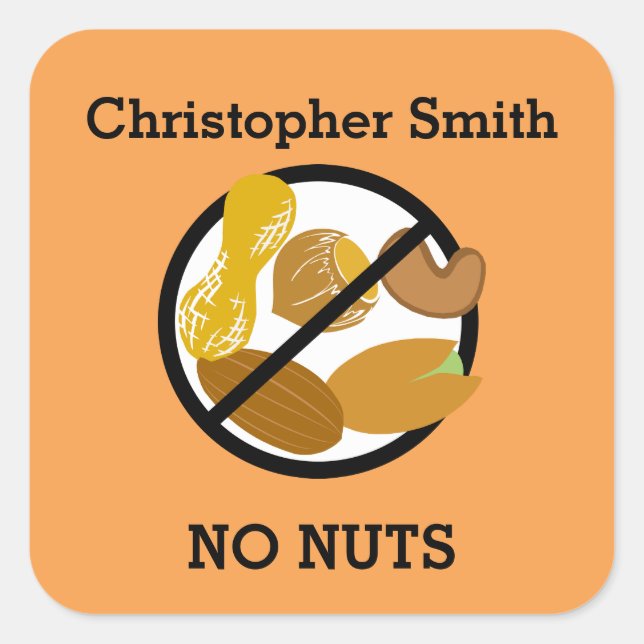 Custom Colour Nut Allergy Personalized Kids Square Sticker (Front)