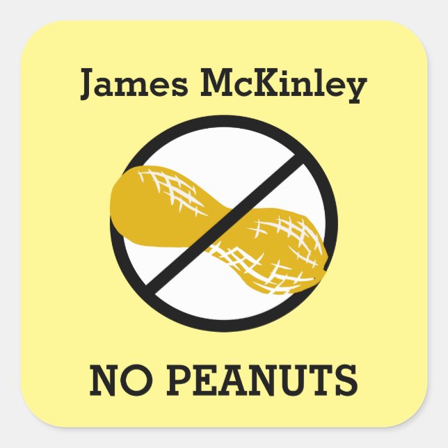 Custom Colour Peanut Allergy Personalized Kids Square Sticker (Front)