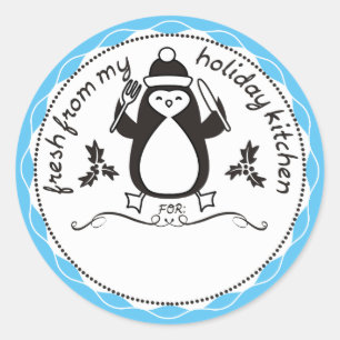Custom colour penguin fork from the kitchen of classic round sticker