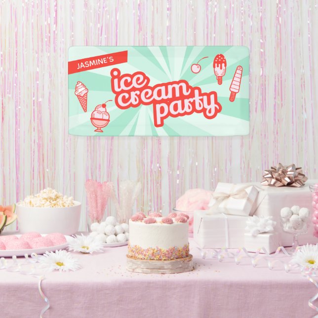 Custom Colour Personalized Ice Cream Party Backdro Banner (Party)