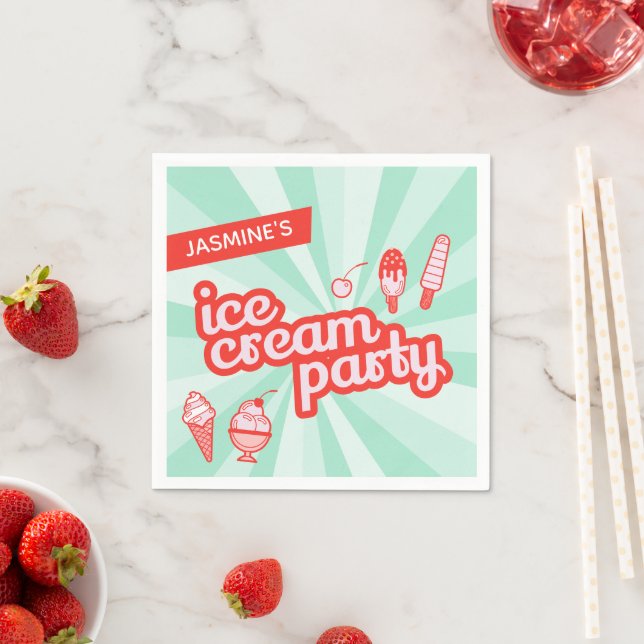 Custom Colour Personalized Ice Cream Party Napkins (Insitu)