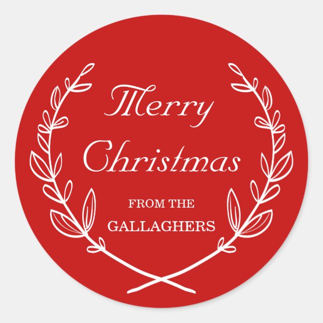 Custom Colour Personalized Laurel Holiday Sticker (Front)