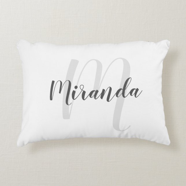 Custom Colour Personalized Monogram and Name Accent Pillow (Front)
