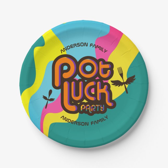 Custom colour personalized pot luck food party pap paper plate (Front)