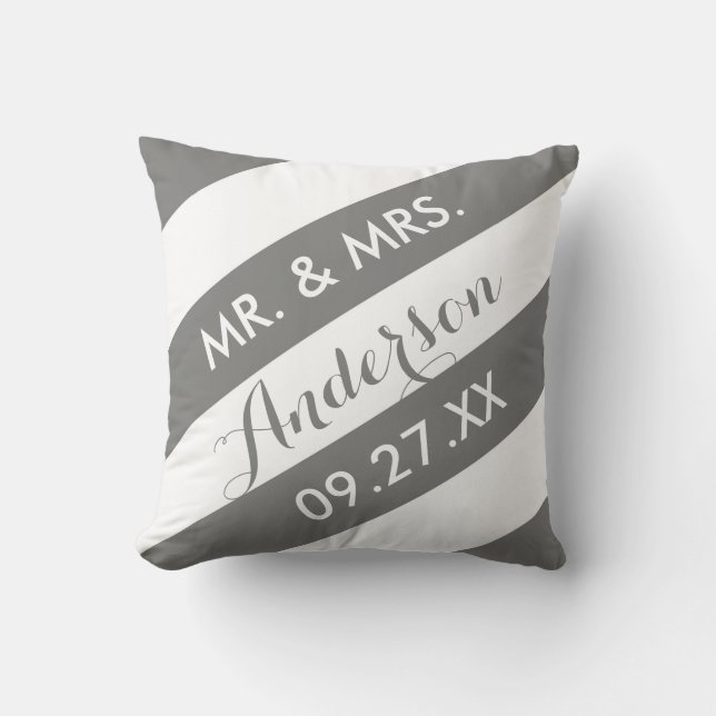Custom Colour Personalized Throw Pillow / Grey (Front)