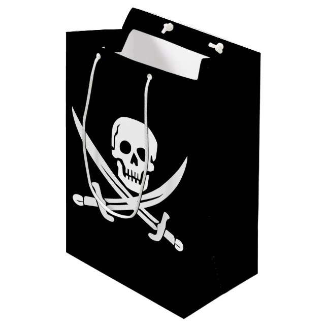 Custom Colour Pirate/Skulls/Swords Black Gift Bag (Front Angled)