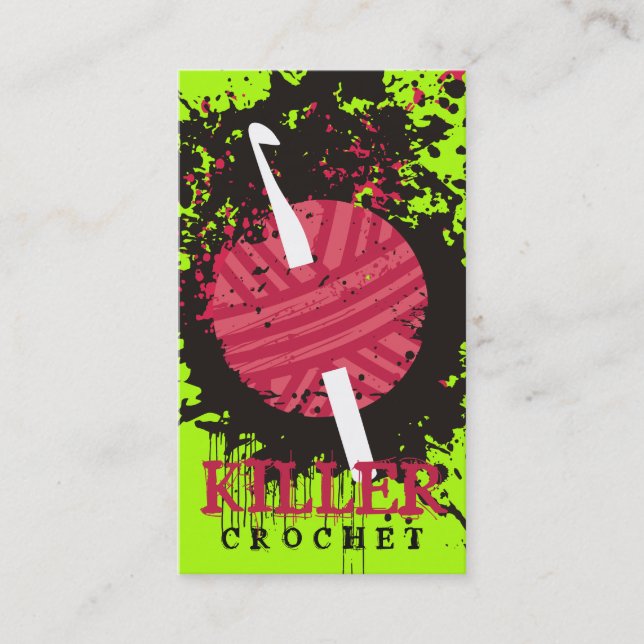 Custom colour red yarn explosion crochet hook business card (Front)