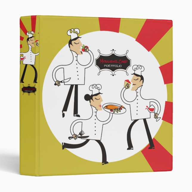 Custom colour retro French chefs recipe cookbook Binder (Front/Spine)