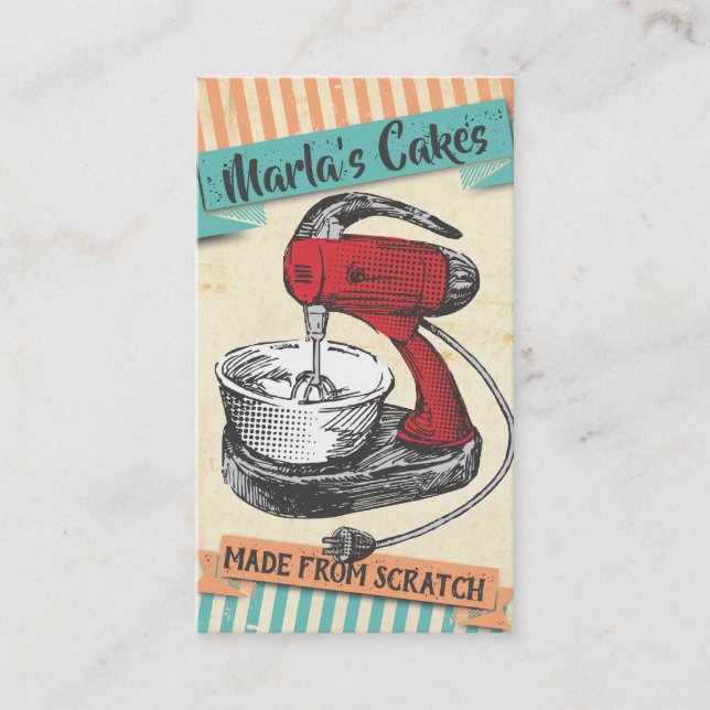 Custom colour retro stand mixer bakery baking busi business card (Front)