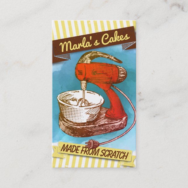 Custom colour retro stand mixer bakery baking busi business card (Front)
