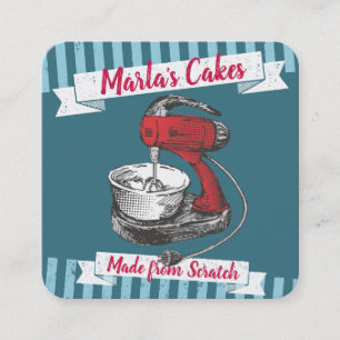Custom colour retro stand mixer bakery baking square business card