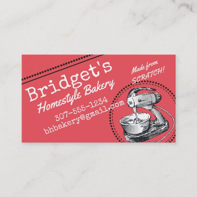 Custom colour retro stand mixer bakery culinary business card (Front)