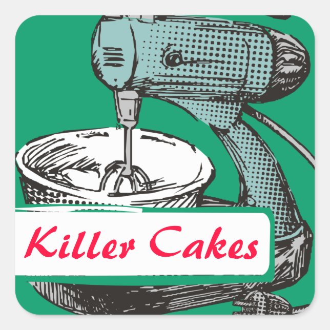 Custom colour retro stand mixer baking bakery labe square sticker (Front)