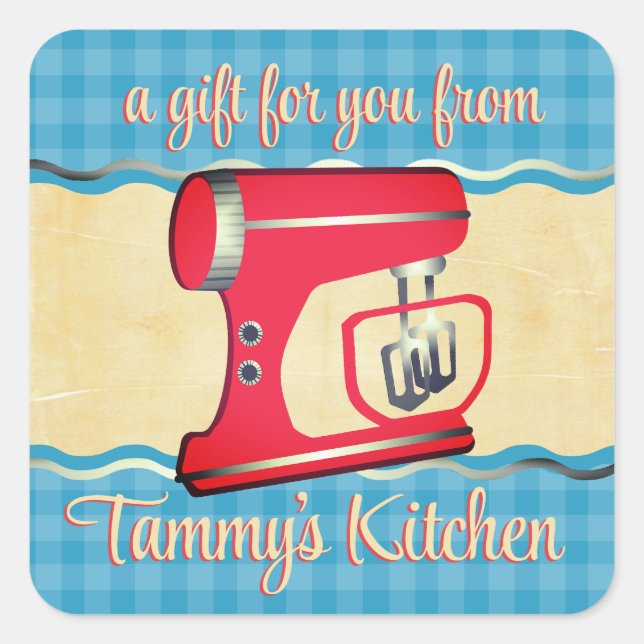 Custom colour retro stand mixer baking gift label (Front)