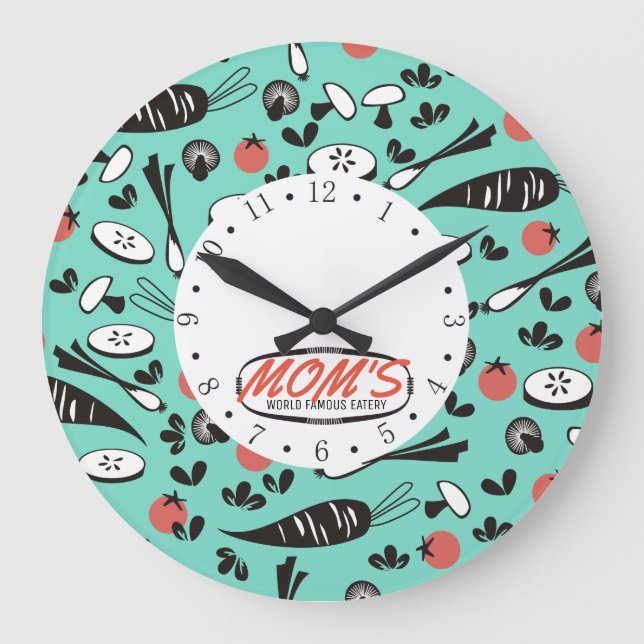 custom colour retro vegetable cooking kitchen cloc large clock (Front)