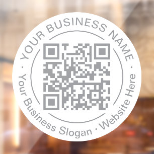 Custom Colour Round QR Code Business Name Slogan Window Cling
