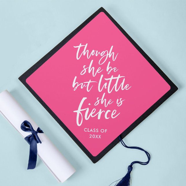 Custom Colour Script Little But Fierce Shakespeare Graduation Cap Topper (Creator Uploaded)