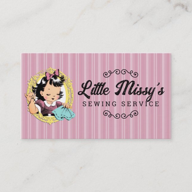 custom colour seamstress sewing girl needle thread business card (Front)