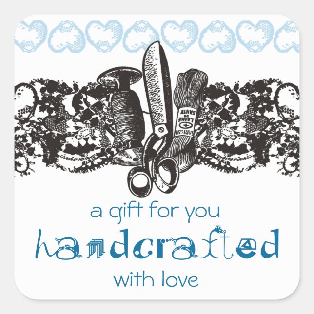 custom colour sewing embroidery goth lace card square sticker (Front)