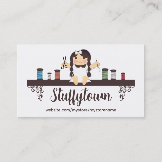 Custom colour sewing seamstress doll biz cards (Front)