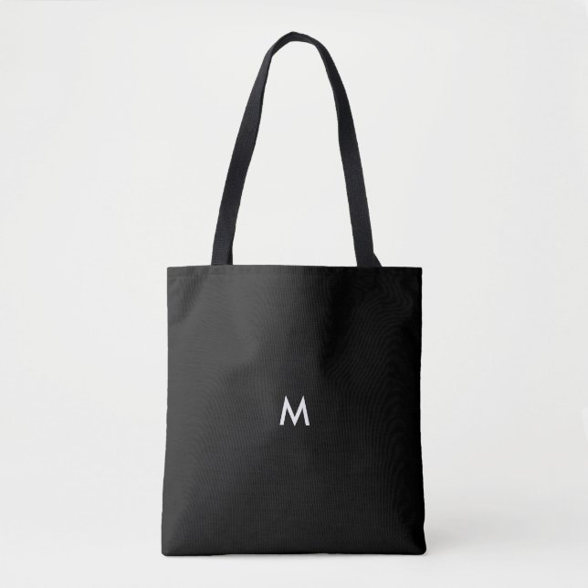 Custom Colour Solid Black Optional Text or Initial Tote Bag (Front)