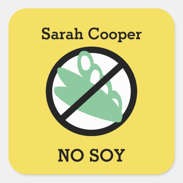 Custom Colour Soy Allergy Personalized Kids Square Sticker (Front)