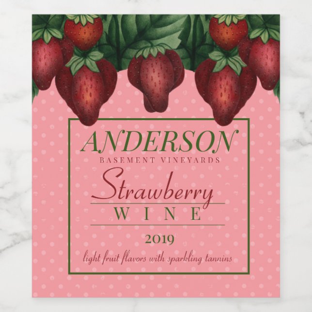 Custom colour strawberry strawberries homemade win wine label (Single Label)